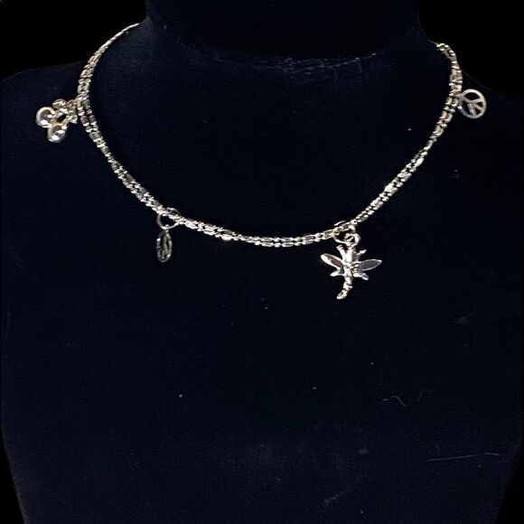 Sterling silver 925 adjustable ankle bracelet with cherries, peace, dragonfly - Picture 4 of 14